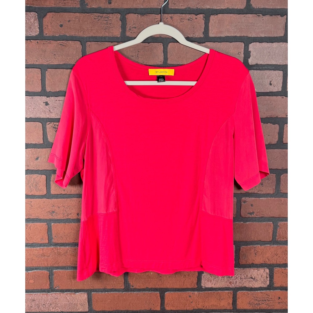 St.‎ John Silk Blend Short Sleeve Top Pink Women's Lg Business Casual Comfort
